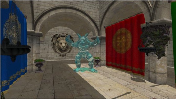 Figure 8 Image of the second test scene – Sponza with refractive armadillo statue