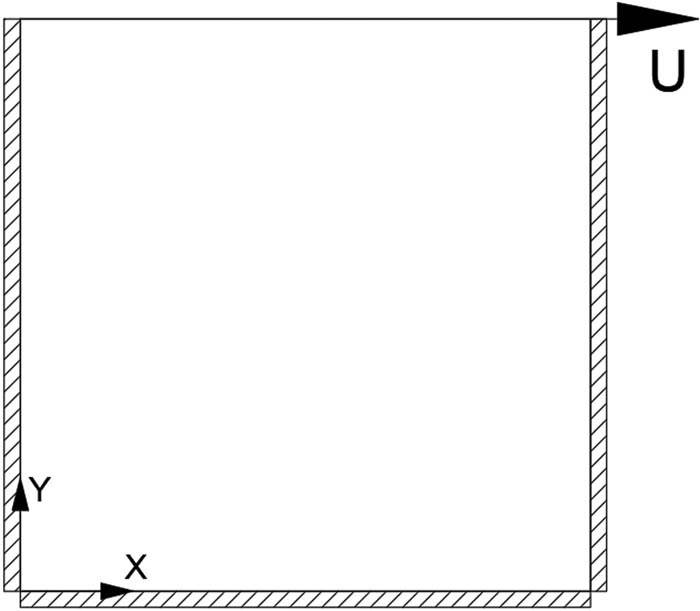 Figure 4 
                     The model of the two-dimensional lid driven cavity flow.
                  