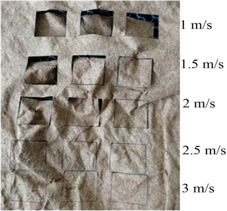 Figure 7
Cutting morphology of tobacco slices under different cutting speeds at a cutting power of 300 W.