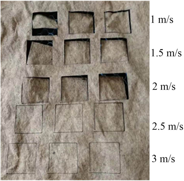 Figure 8
Cutting morphology of tobacco slices under different cutting speeds at a cutting power of 350 W.