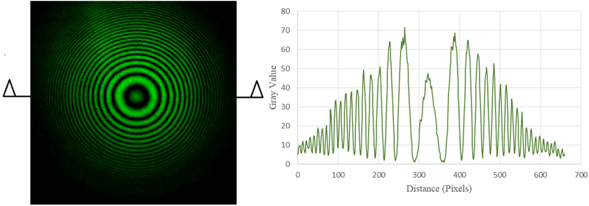 Figure 2
Unperturbed interferogram and its respective cross-sectional intensity profile.