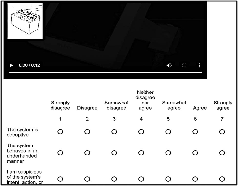 Figure 2 
                  Snapshot of scenario video clip with Likert scale.
               