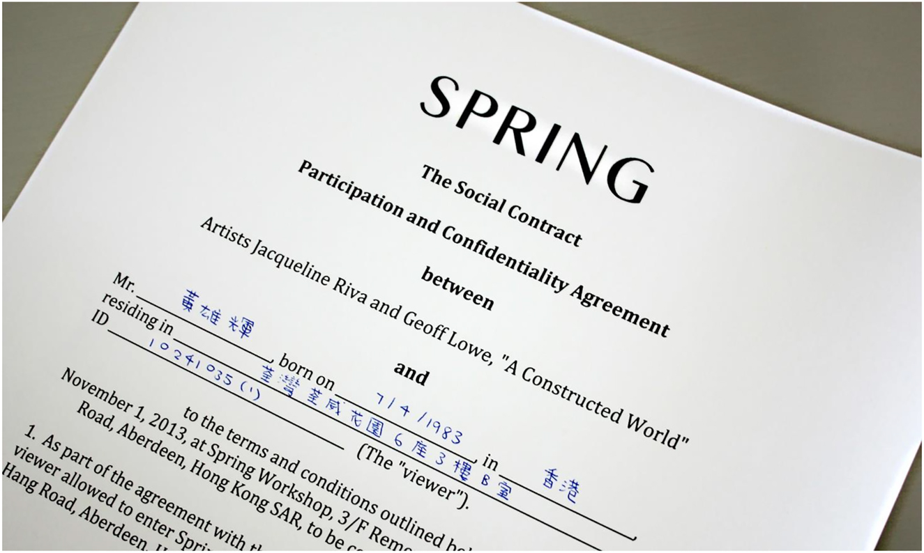 Figure 4: 
The Social Contract, document, Hong Kong, 2013.
