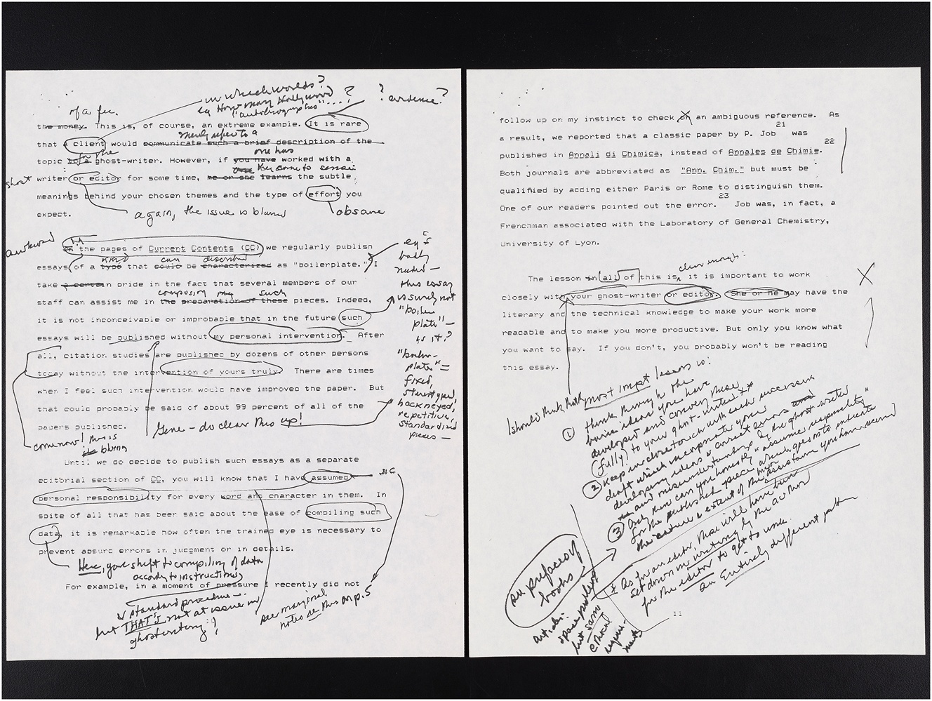Figure 3: 
First draft on ghost writing annotated by Robert K. Merton. Courtesy of the Science History Institute.
