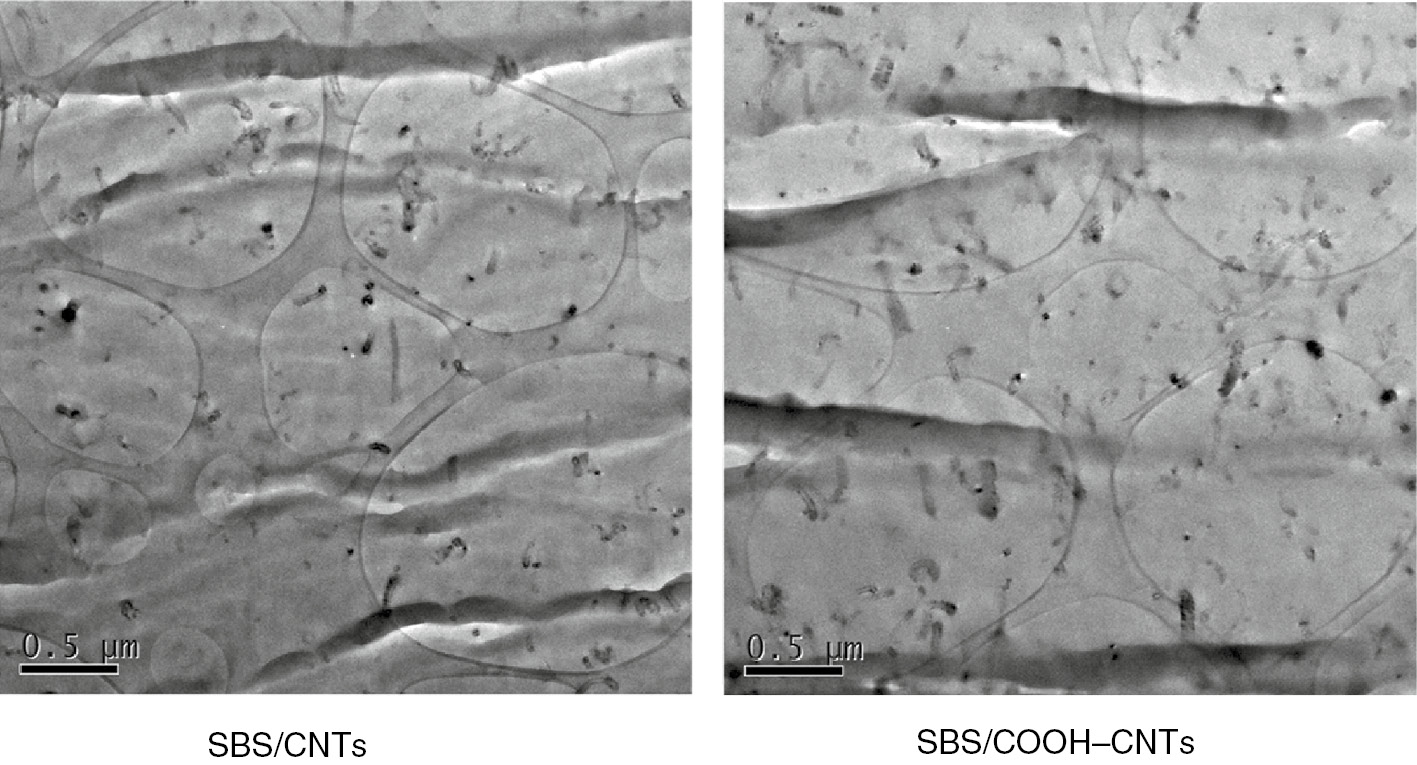 Figure 6: TEM micrographs of nanocomposites processed at 180°C.