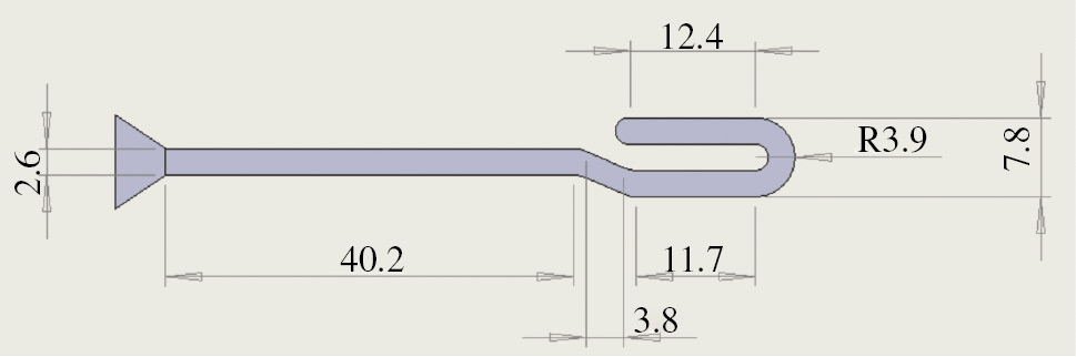 Figure 1: Sketch of the cavity adopted during the spiral flow tests. The dimensions are indicated in millimeters. The cavity thickness is 0.5 mm.