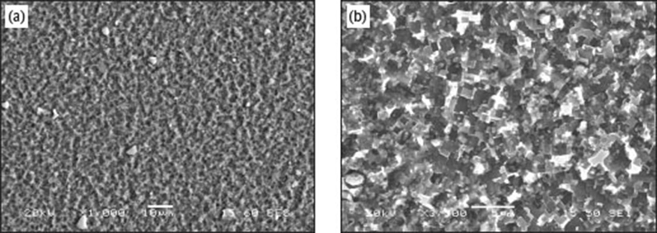 Fig. 19 Secondary electron SEM micrographs of (a) the center of the weld nugget, 1000× magnification, (b) the center of the weld nugget, 3500× magnification.