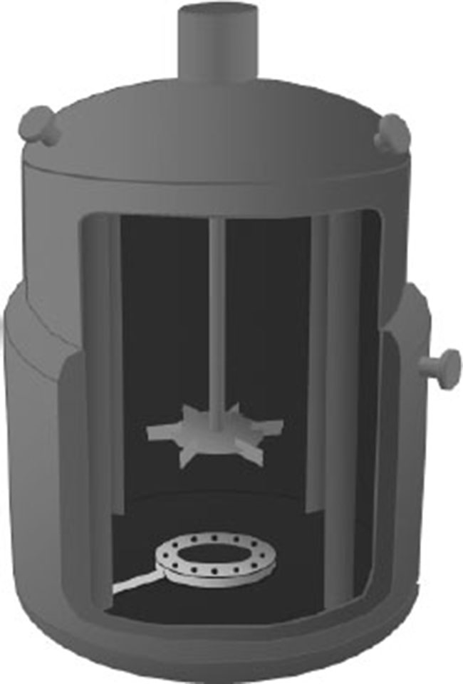 Fig. 3 Schematic of a stirred tank reactor with Rushton turbine and gas sparger.