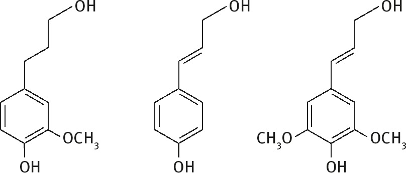 Figure 5: Coumaryl, coniferyl, and sinapyl lignin [12].