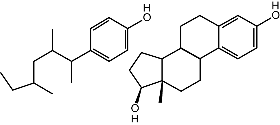 Figure 3: Structure of a nonylphenol (left) beside the estradiol hormone.