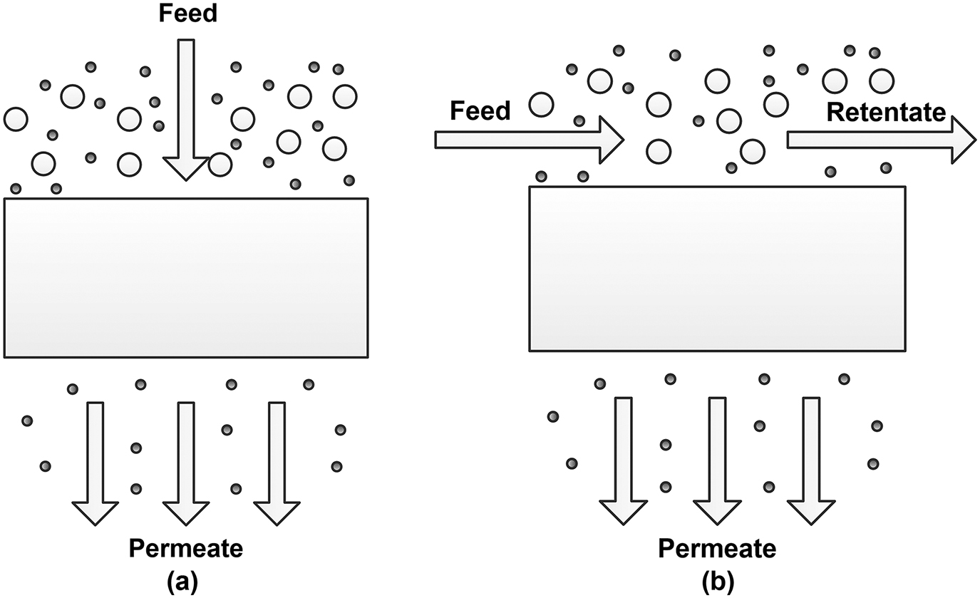 Figure 1. Cross-flow and dead-end membrane configuration setup.