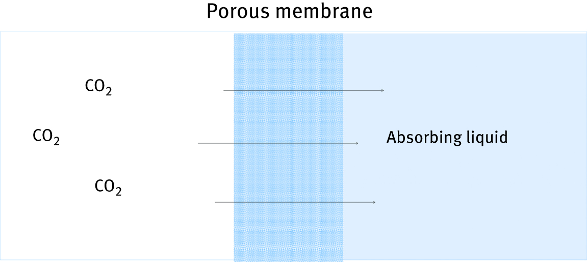 Figure 2: Schematic representation of gas–liquid membrane contactor for CO2 capture.