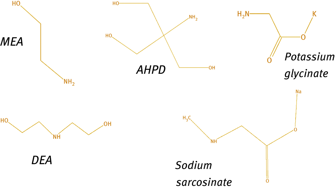Figure 5: Amines used in CO2 absorption studies.