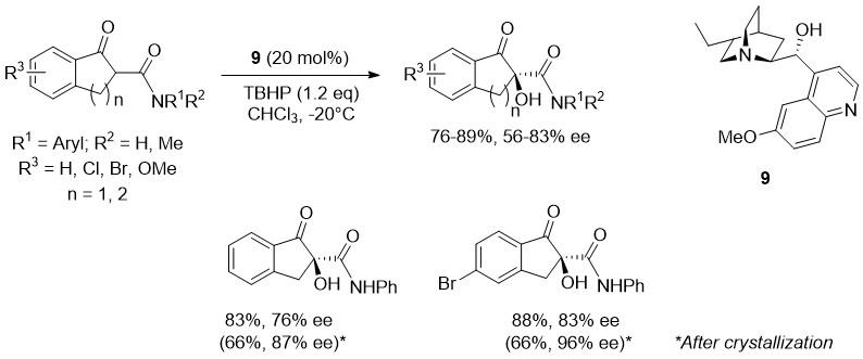 Figure 9: 
            Asymmetric α-hydroxylation of β-keto amides.
          