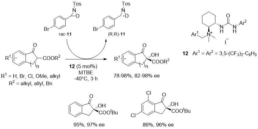 Figure 11: 
            Asymmetric α-hydroxylation of β-keto esters by simultaneous kinetic resolution of rac-11.
          