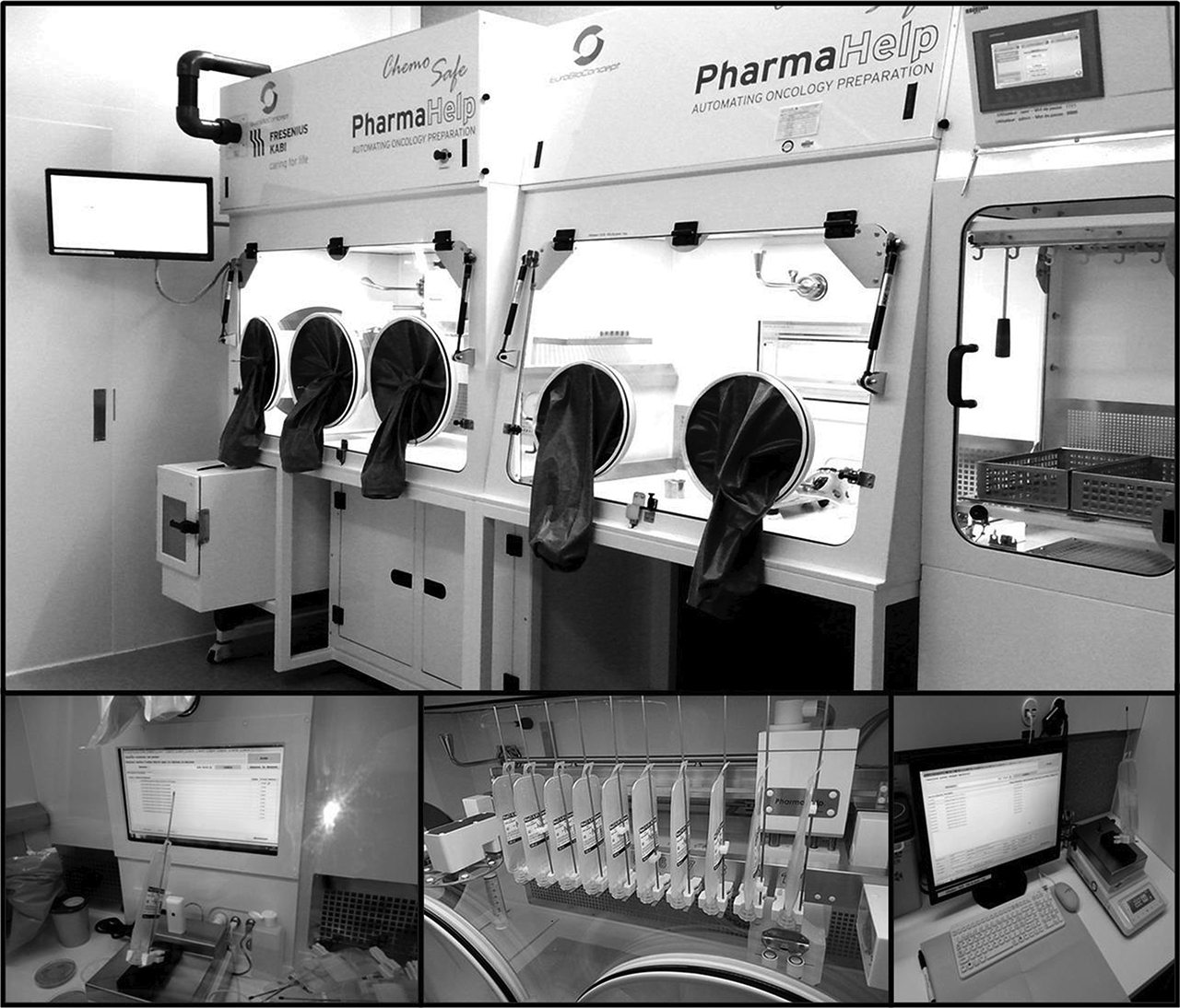 Figure 1: PharmaHelp® automated compounder: pre-process, production and post-process zone (from the left to the right on the photo).