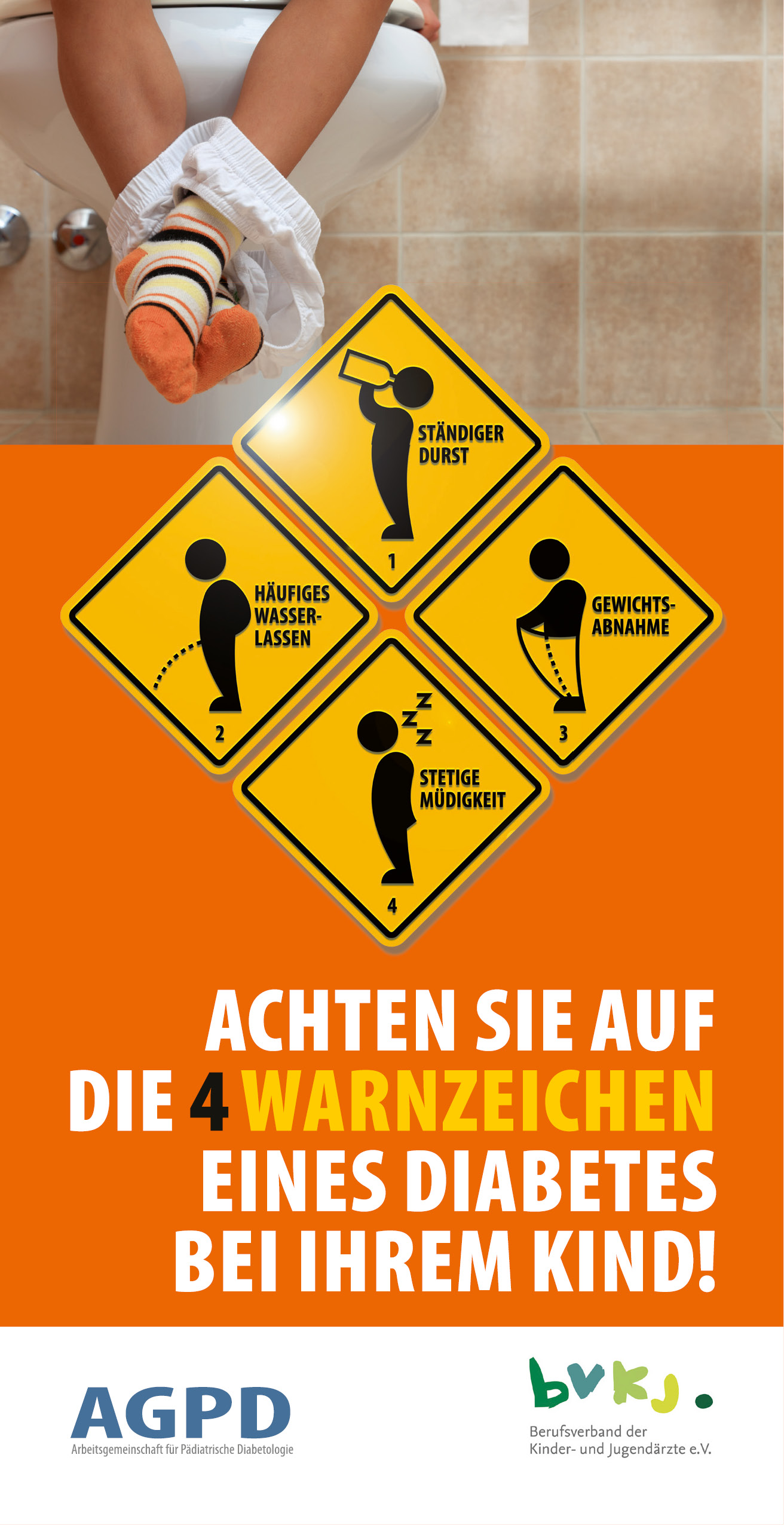 Abbildung 1: Informationsflyer über die 4 typischen Symptome des Typ-1-Diabetes.