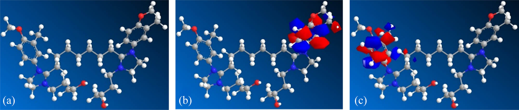 Figure 7
Optimized structure (a), HOMO (b), and LUMO (c) distributions of nano-SiO2@OBQA.