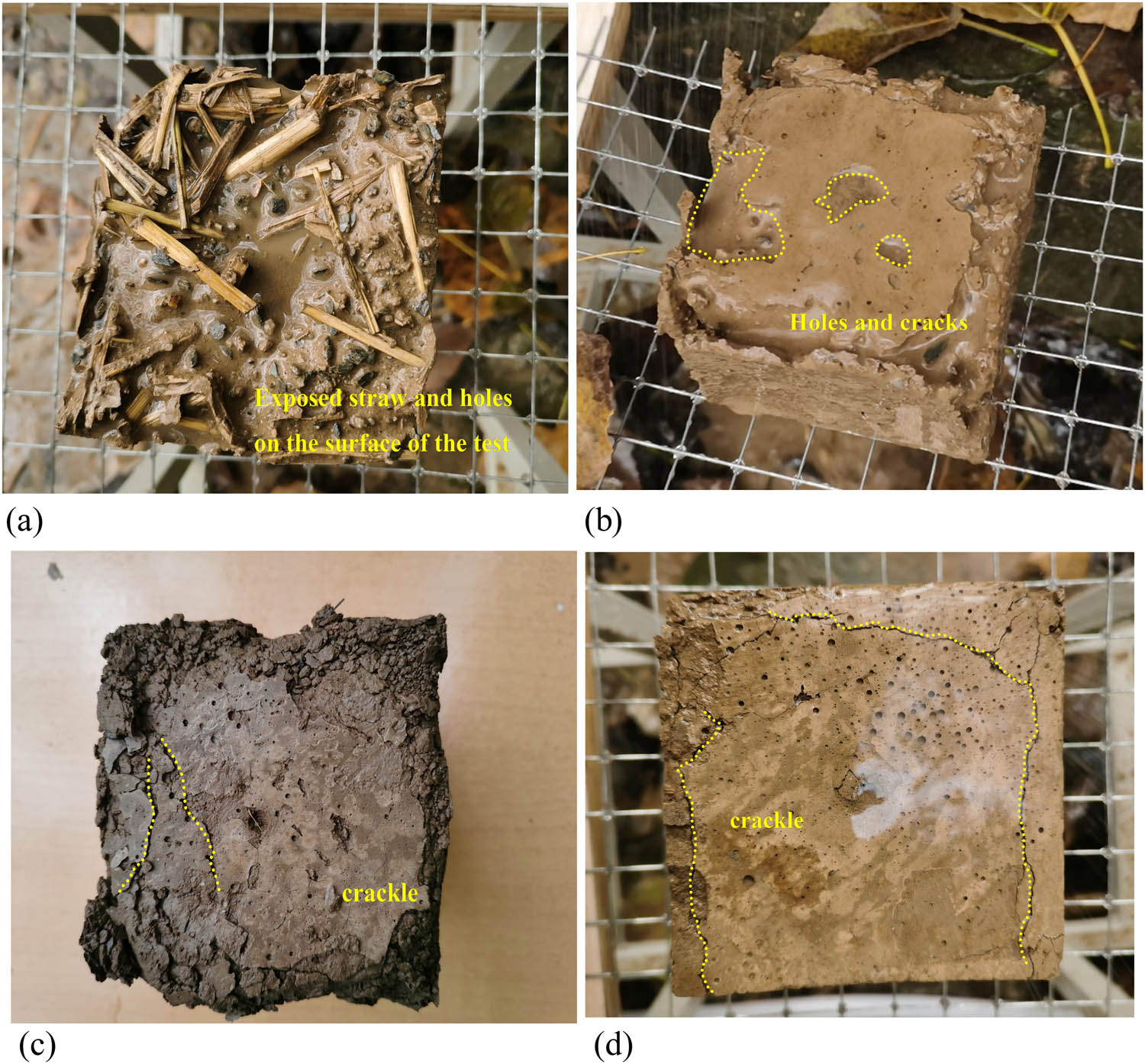 Figure 17
Test block after scouring: (a) straw; (b) starch; (c) cement; and (d) epoxy resin.