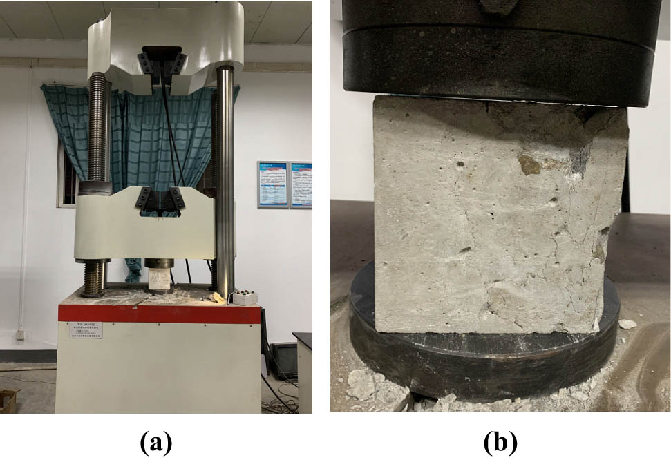 Figure 4
Cube compression test: (a) test device and (b) test process.