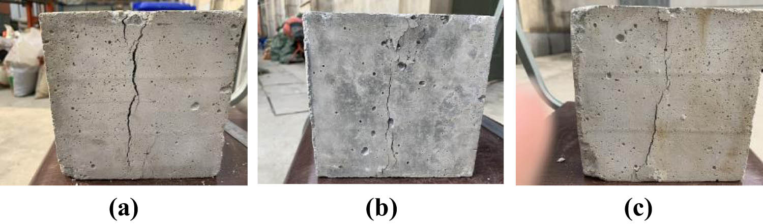 Figure 13
Failure mode of splitting tensile strength of concrete: (a) NC, (b) PSFC, and (c) RSFC.