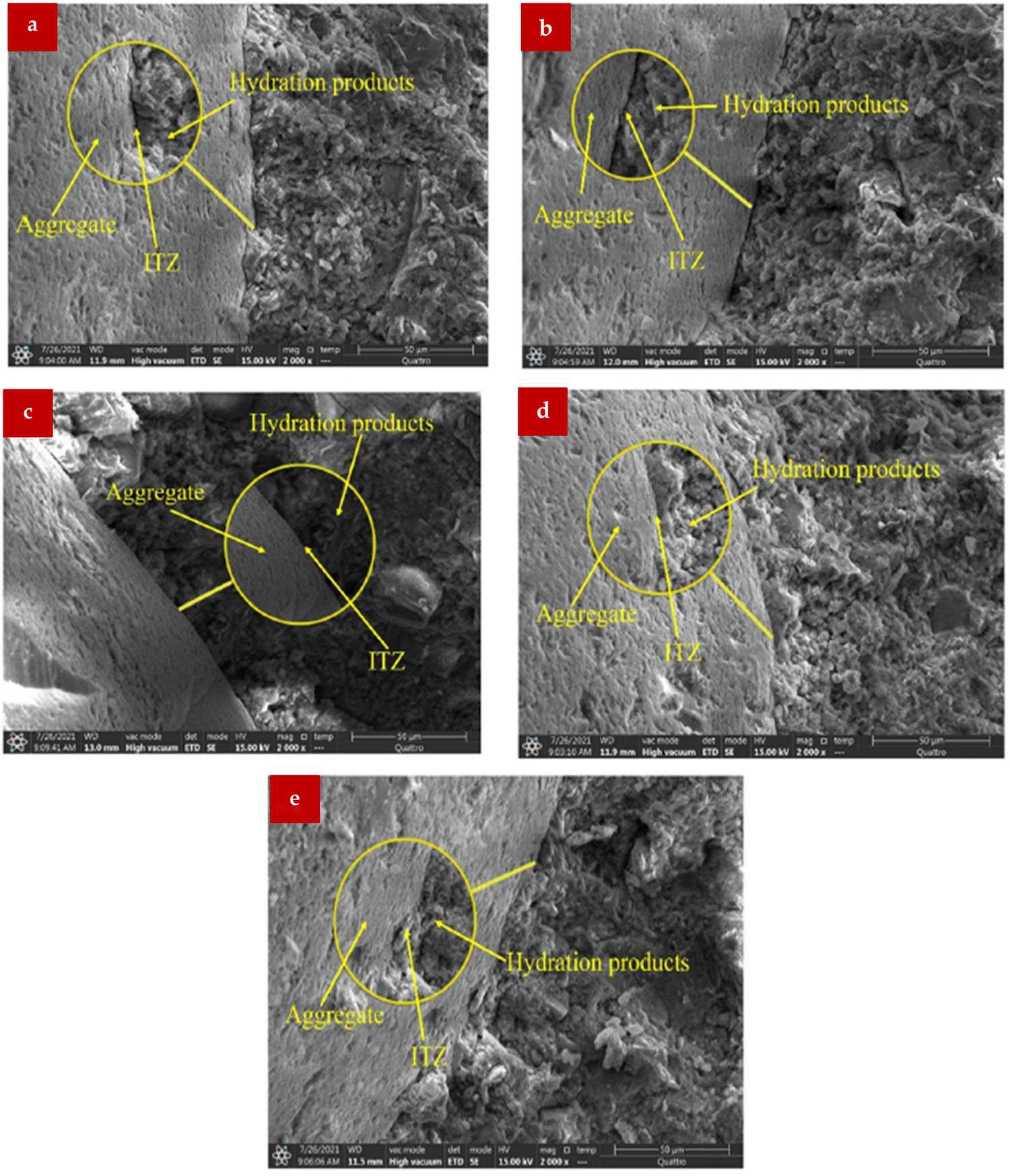 Figure 17 
                  SEM results of (a) 0%, (b) 0.5%, (c) 2%, (d) 2.5%, and (e) 3% NNS [47].
               