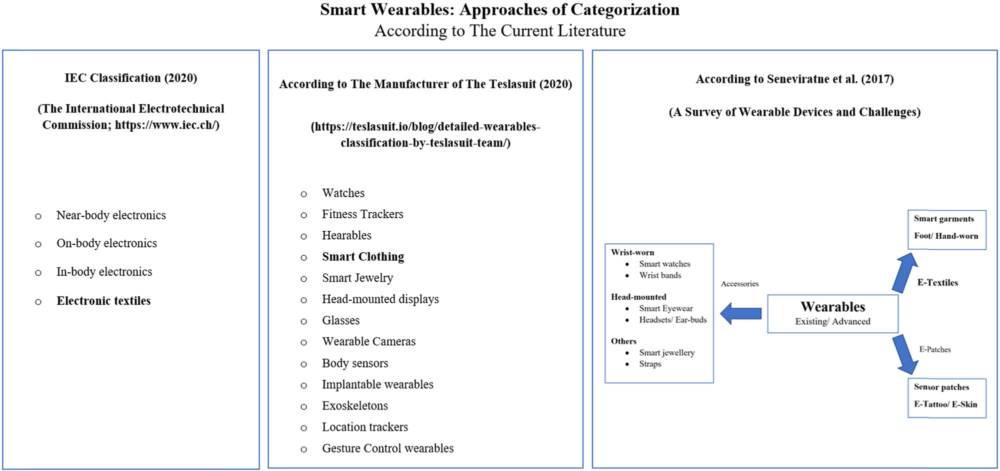 Figure 2 
                  Examples of current approaches to categorize smart wearables.
               
