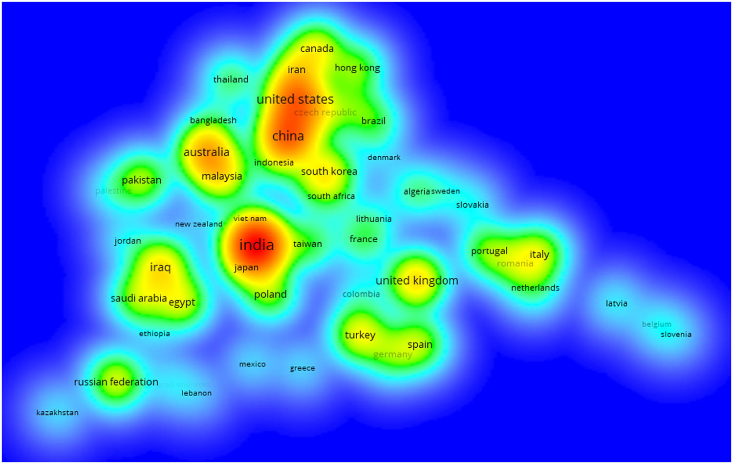 Figure 21
Density mapping of the countries linked with WGP-based concrete documents.