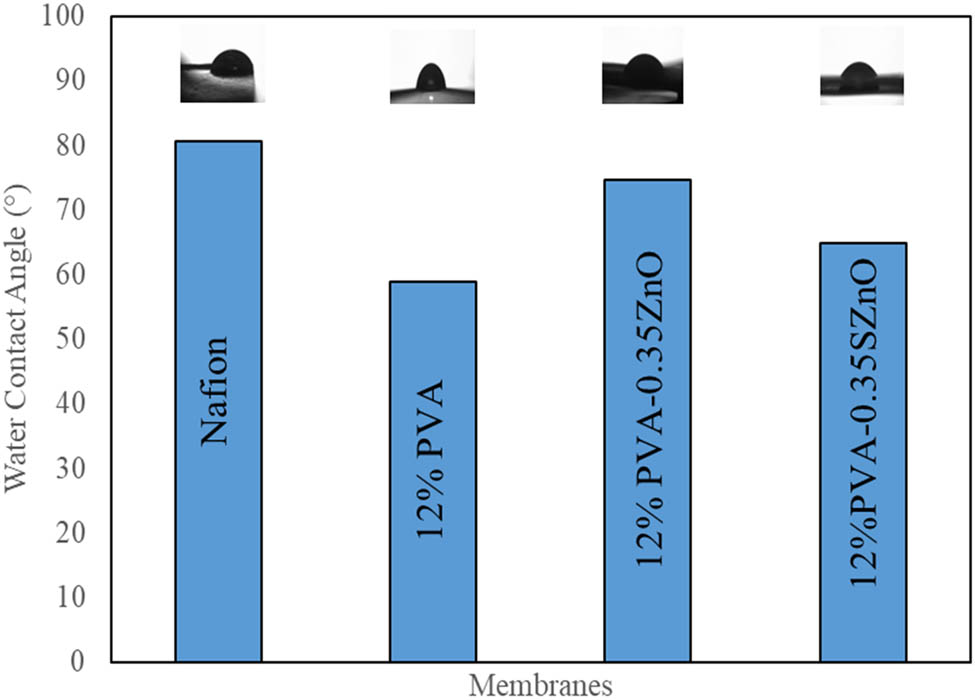 Figure 11 
                  Contact angles of various membranes.
               
