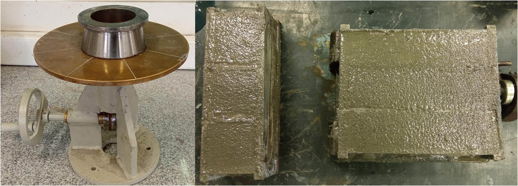 Figure 12
Equipment used for the flow test (left) and cubic-prismatic samples (right).
