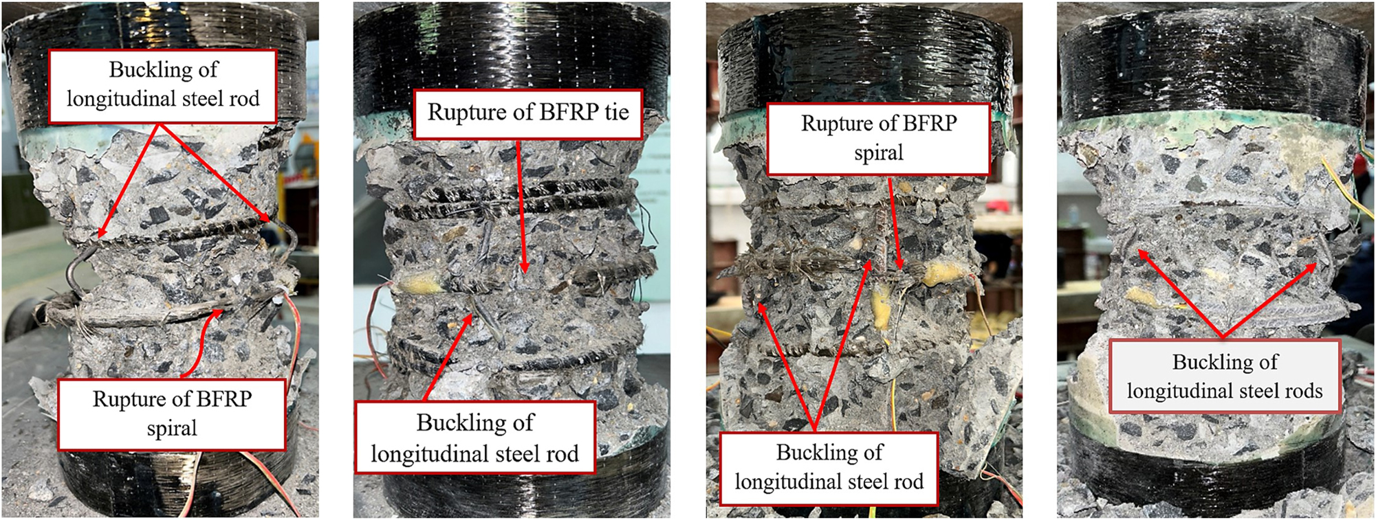 Figure 6: 
Internal view of the reinforcement sections after ultimate failure.
