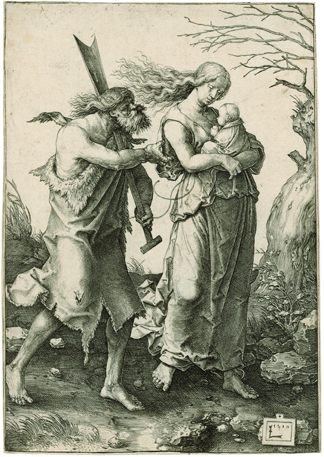 Figure 2: Lucas van Leyden: Adam and Eve with Cain, 1510, engraving, 165 x 116 mm (sheet), Staatliche Graphische Sammlung München, inv. no. 67727 D, recto (diffuse light): The print has been trimmed on both sides and along the top and measures a six-millimetre shorter width and is 2 mm shorter in height.