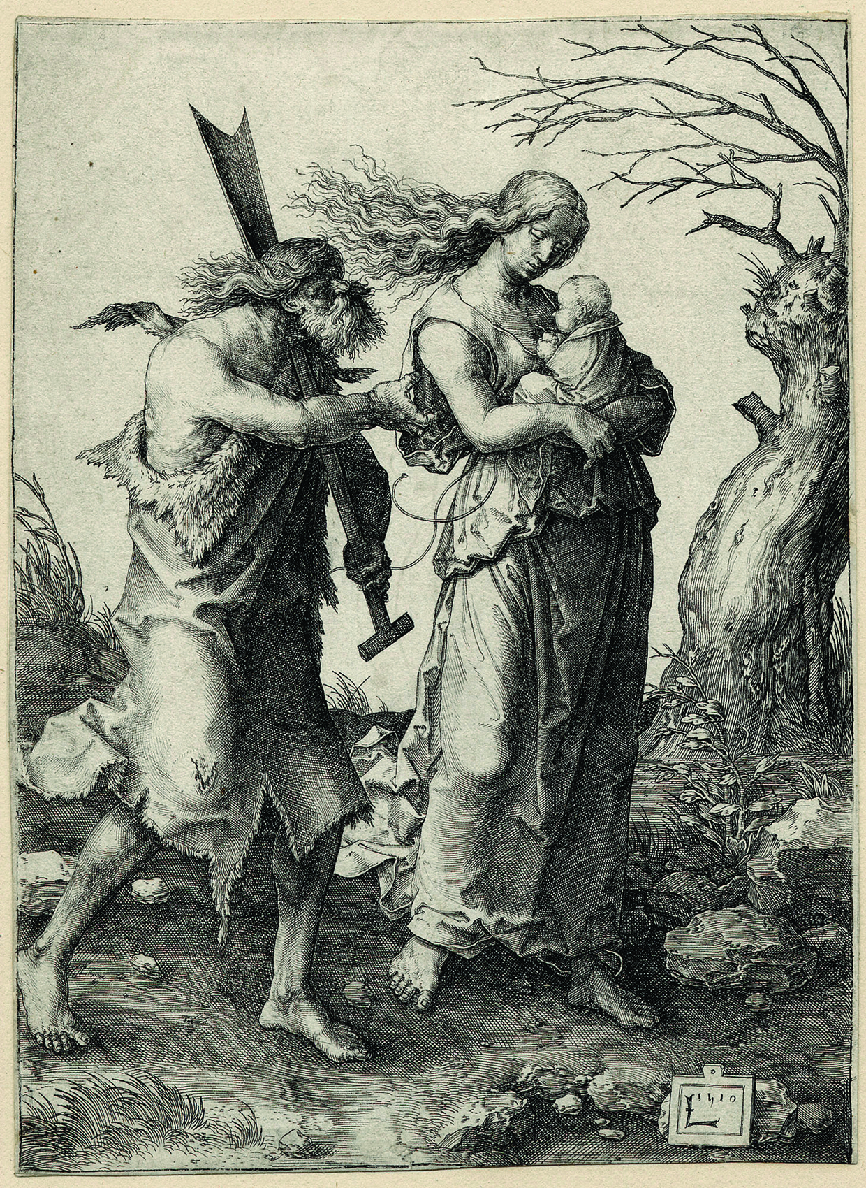 Figure 3: Lucas van Leyden: Adam and Eve with Cain, 1510, engraving, 163×118 mm (sheet), The British Museum, London. inv. no. 1849, 1027.9. (diffuse light). © The Trustees of The British Museum.