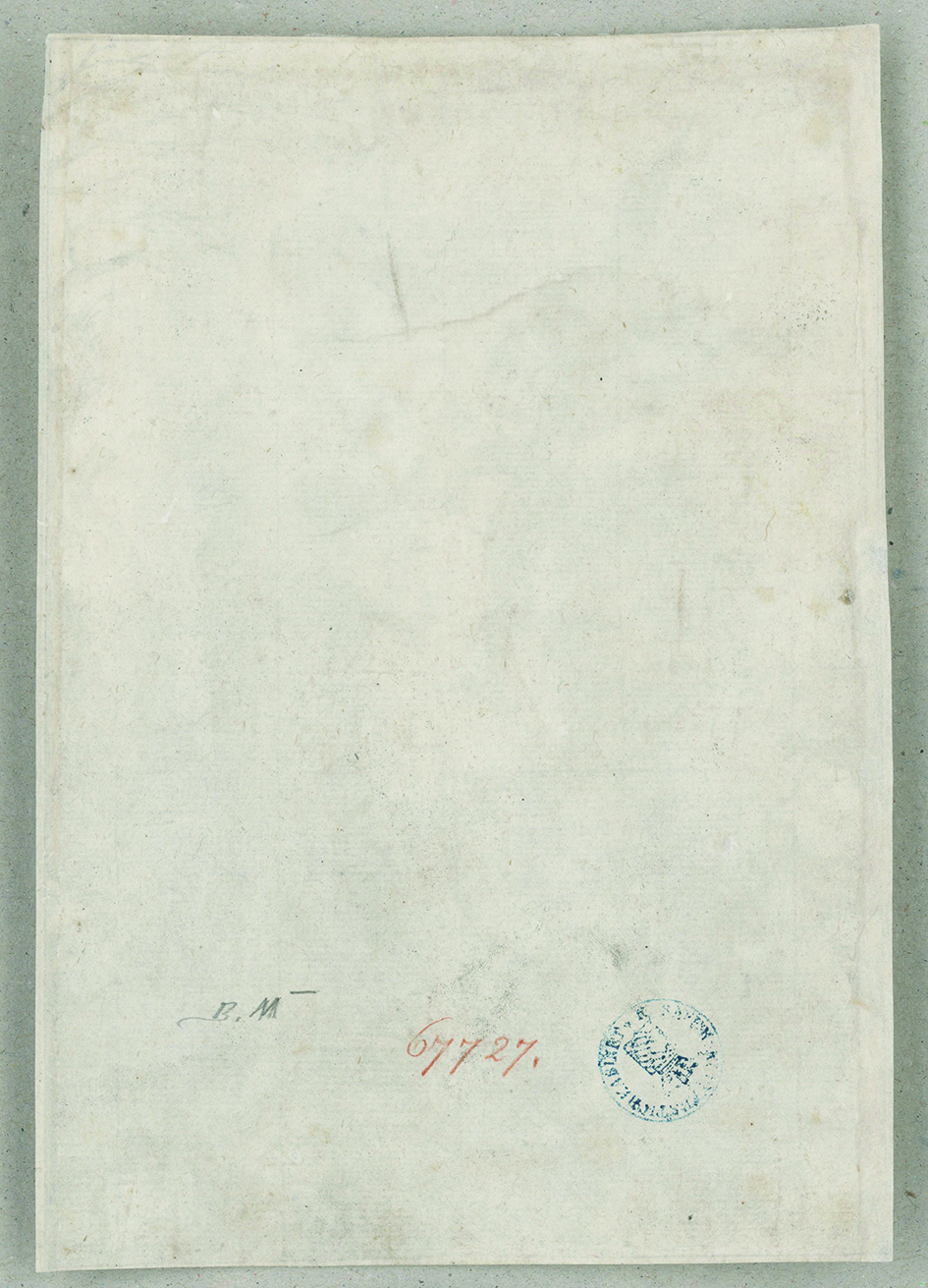 Figure 6: Lucas van Leyden: Adam and Eve with Cain, inv. no. 67727 D, verso (diffuse light): Notice the even paper tone, the completed margins do not stick out.