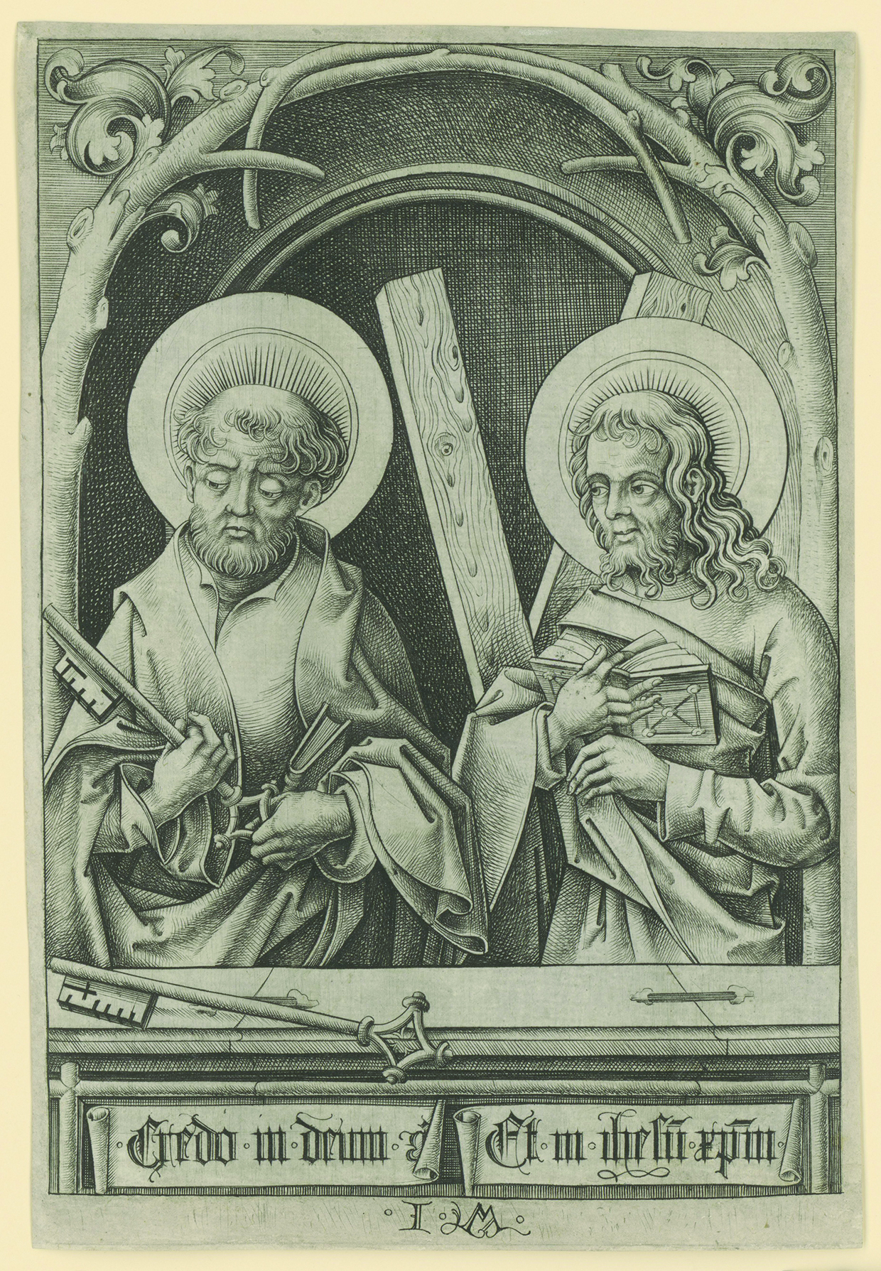 Figure 10: Israhel van Meckenem: The Apostles Peter and Andrew, 15th cent., engraving, 217×148 mm, Staatliche Graphische Sammlung München, inv. no. 96944 D, recto (diffuse light).