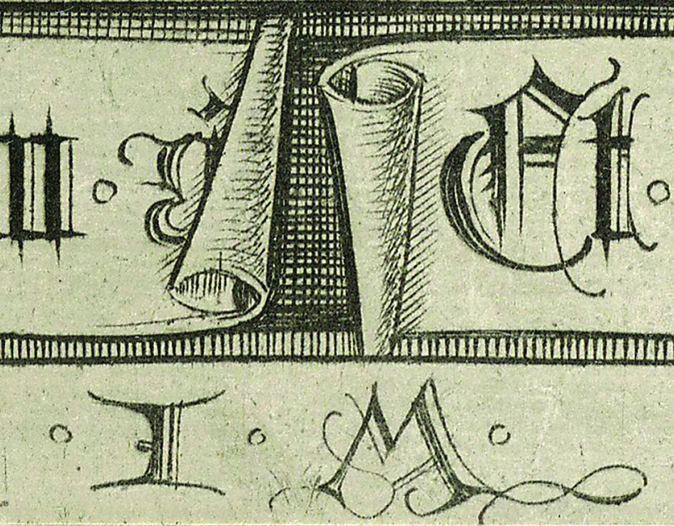 Figure 18: Israhel van Meckenem: Initial IM from the Apostles Peter and Andrew, print of The British Museum, London, inv. no. 1845,0809.332. (diffuse light): The letter M differs from the inpainted Munich print. © The Trustees of The British Museum (diffuse light).