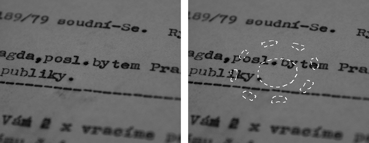 Figure 1: Detail of a document with applied protective tag (on the left) and its highlighted outline (on the right).