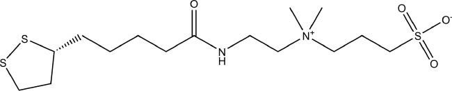 Figure 5: Chemical structure of the thiol-terminated sulfobetaine used by Jolly et al. (2015): (R)-3-((2-(5-(1,2-dithiolan-3-yl)pentanamido)ethyl)dimethylammonio)propane-1-sulfonate).