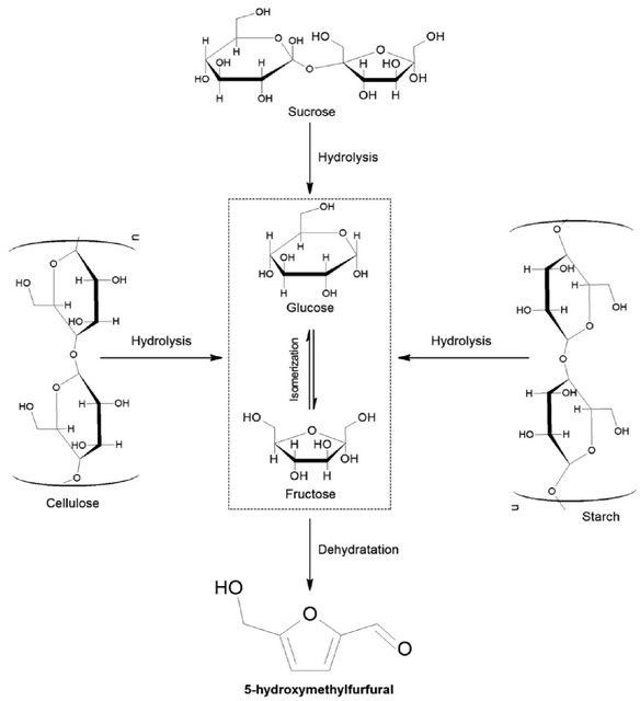 Scheme 1 Synthesis of HMF from biomass.