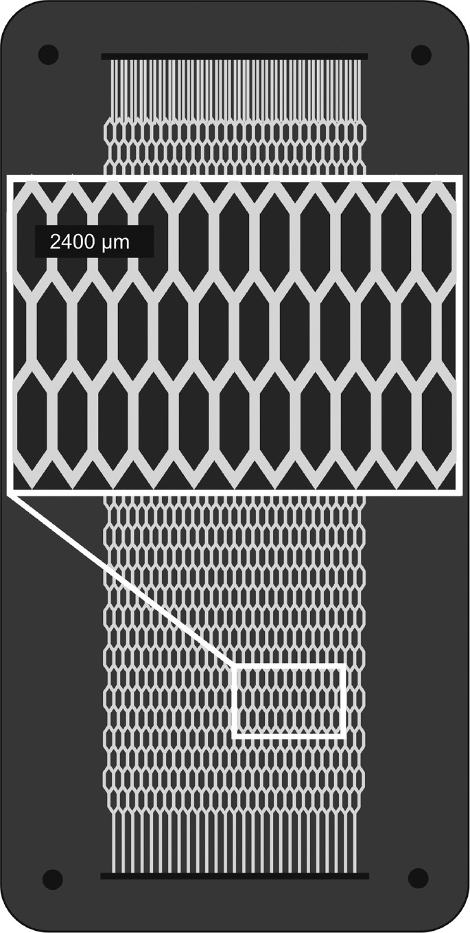 Figure 10: Microstructured falling film reaction plate with rhombic structure to mimic a regular porous network (Ziegenbalg et al. 2010).