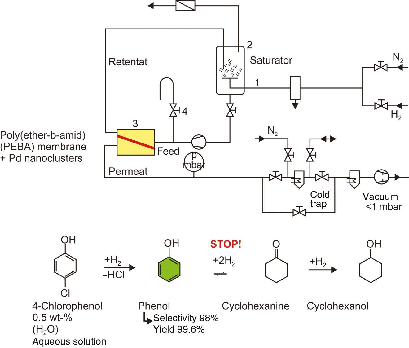 Figure 26: Catalytic pervaporation of 4-chlorophenol/Pd/Rh (Bengtson et al. 2002).