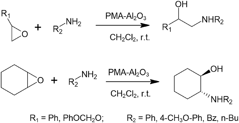 Scheme 17: 
Regioselective reaction of oxiranes with amines to obtain beta-amino alcohols.