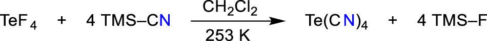 Scheme 117: 
Synthesis of Te(CN)4 accordingly the synthesis of Se(CN)4 (Klapötke et al., 2004; Klapötke et al., 2008).
