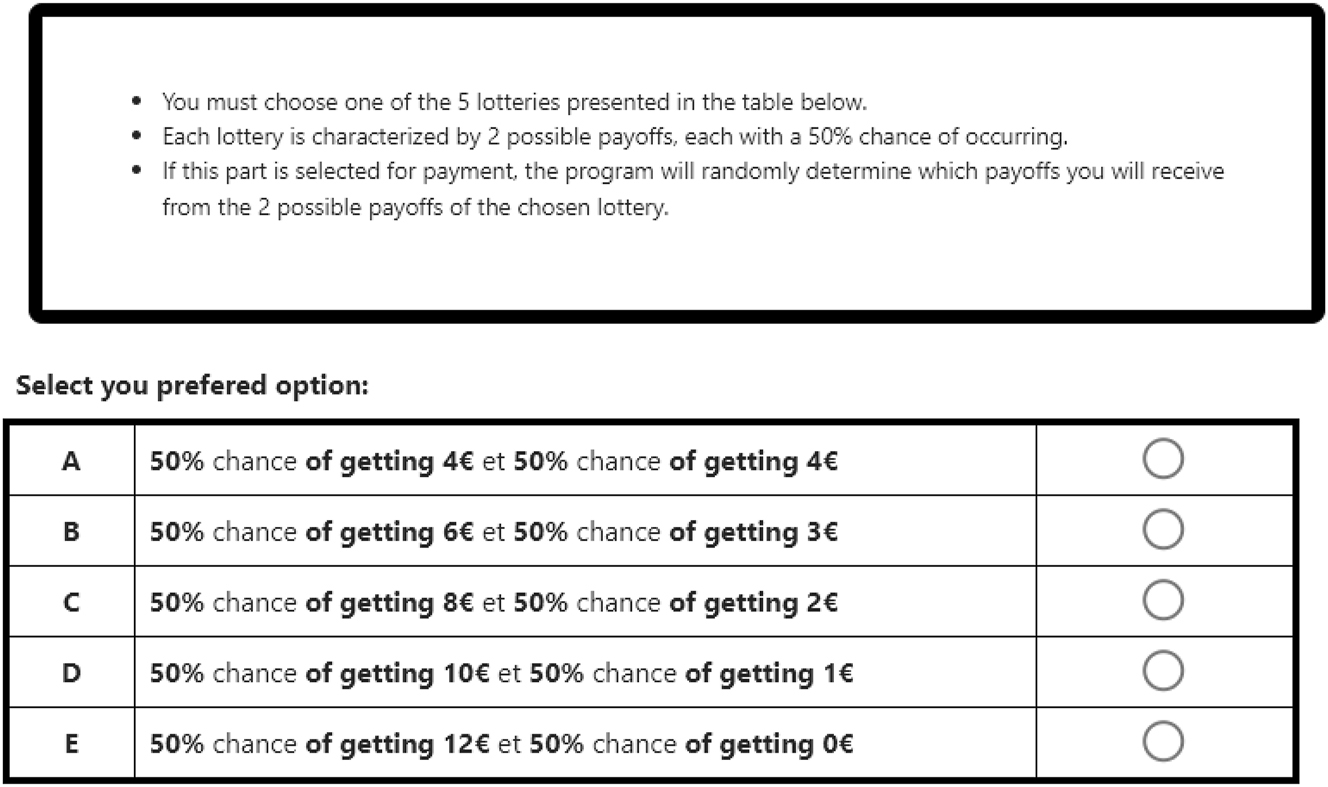 Figure G.11: 
Screenshot of the risk preferences elicitation in the gain domain.
