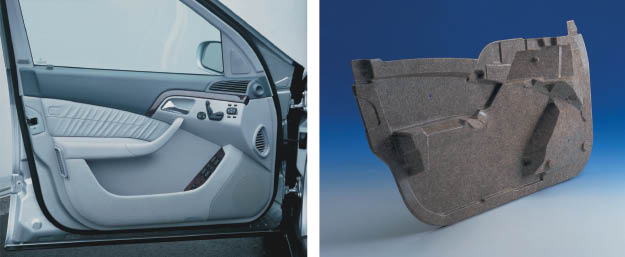 Figure 4: These modern door inner trim panels are molded using mats of 60% natural fiber in a Baypreg polyurethane resin (Courtesy of Bayer Polymers) [15].