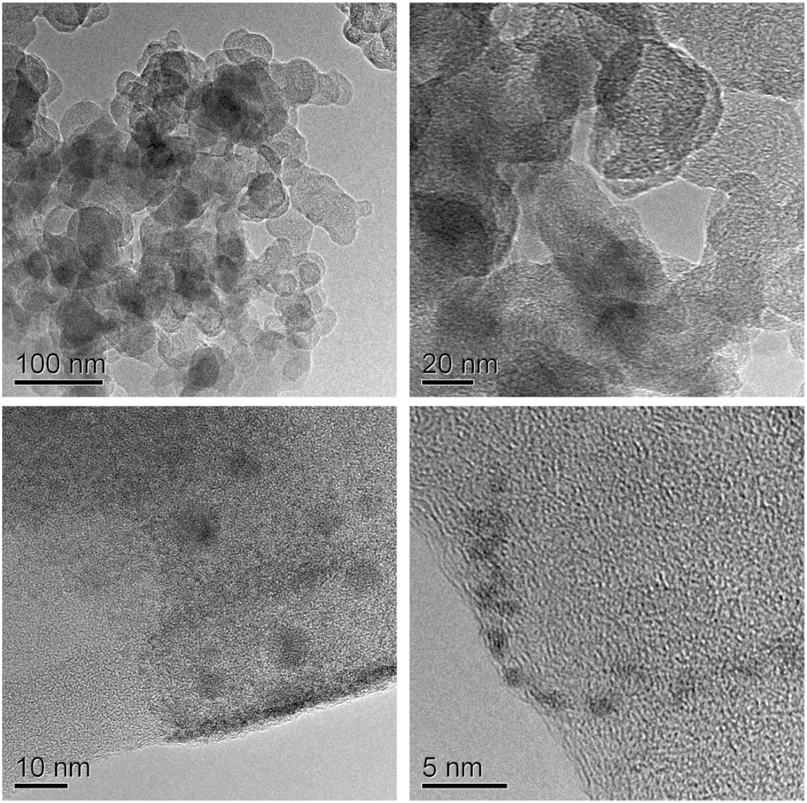 Figure 3: TEM images of PAA/WO3 films with different magnifications.