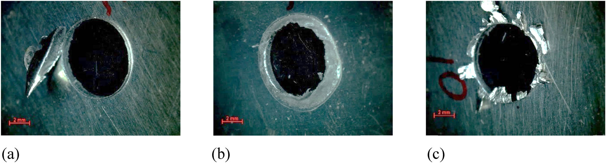 Figure 5 
                  Burr types: (a) uniform (with drill cap), (b) uniform, and (c) crown.
               