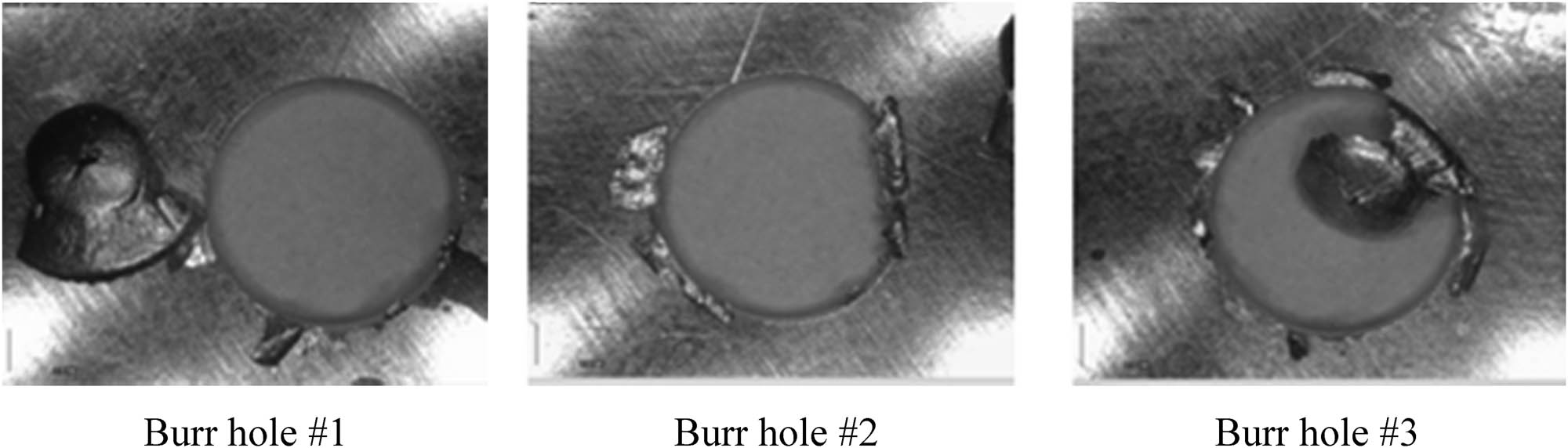Figure 6 
                  Burr holes after drilling with optimized parameters.
               