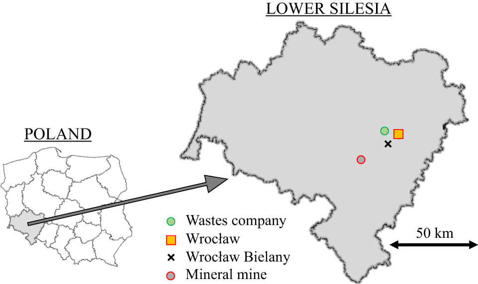 Figure 9 
                  Scheme of the distance between the location of use and the suppliers of the materials.
               