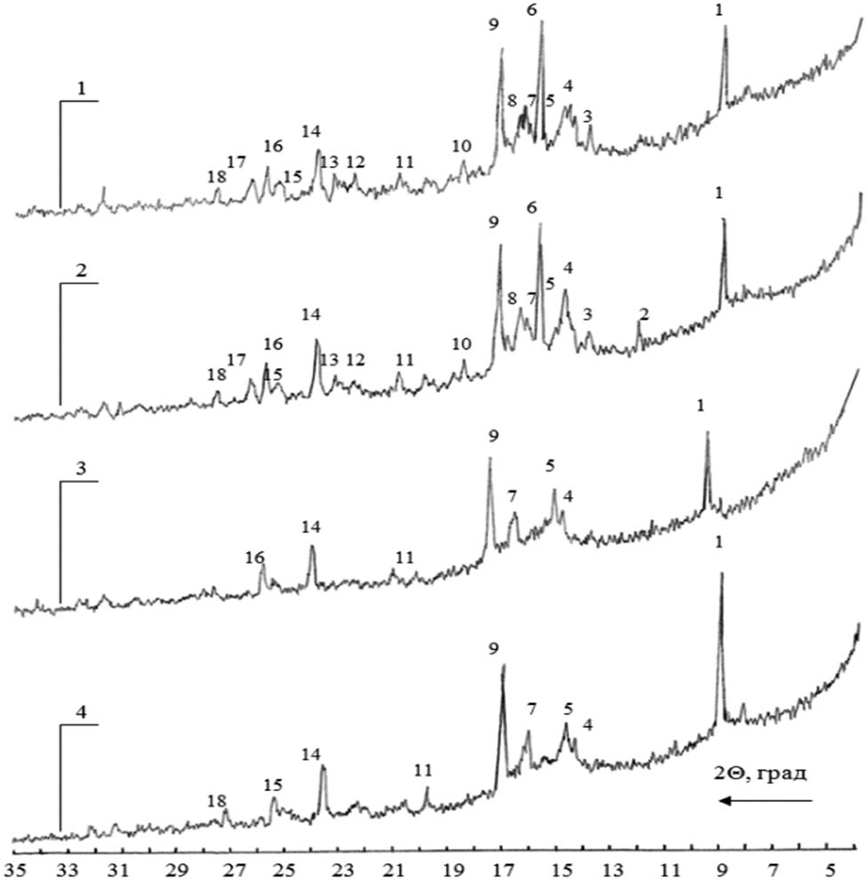 Figure 13 
               X-ray patterns of cement paste samples.